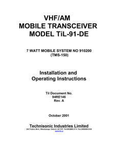 VHF/AM MOBILE TRANSCEIVER MODEL TiL-91-DE