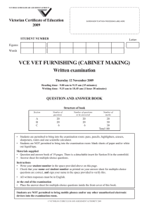 2009 VCE VET Furnishing (Cabinet Making) Written examination