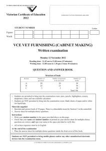 2012 VCE VET Furnishing Written examination