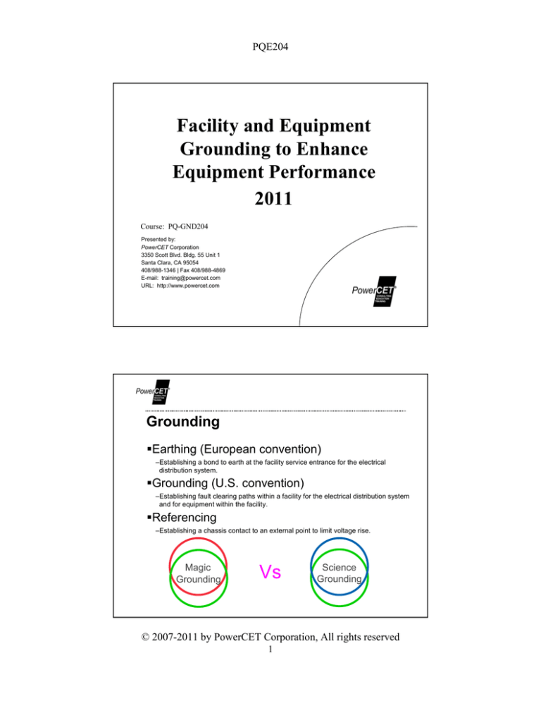 Facility And Equipment Grounding To Enhance Equipment