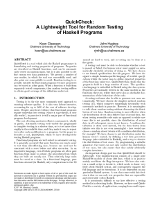 Quickcheck: a lightweight tool for random testing of