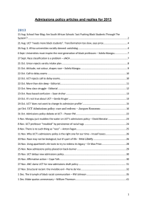 Admissions policy articles and replies for 2013 2013