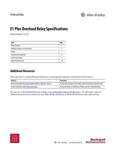E1 Plus Overload Relay Specifications