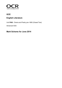 Mark scheme F663 Drama and Poetry pre–1800