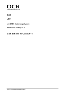 Mark scheme - Unit G151 - English legal system - June