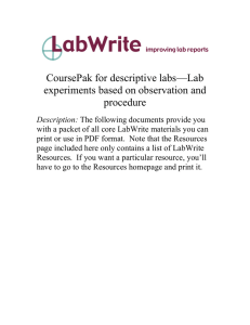 CoursePak for descriptive labs—Lab experiments based on