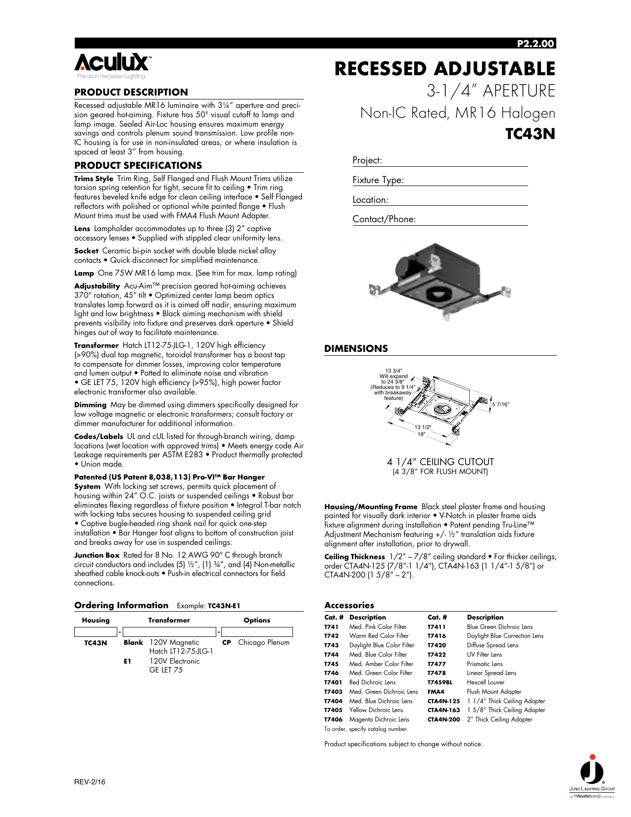 Spec Sheet Juno Lighting Group