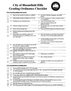 City of Bloomfield Hills - Grading Ordinance Checklist