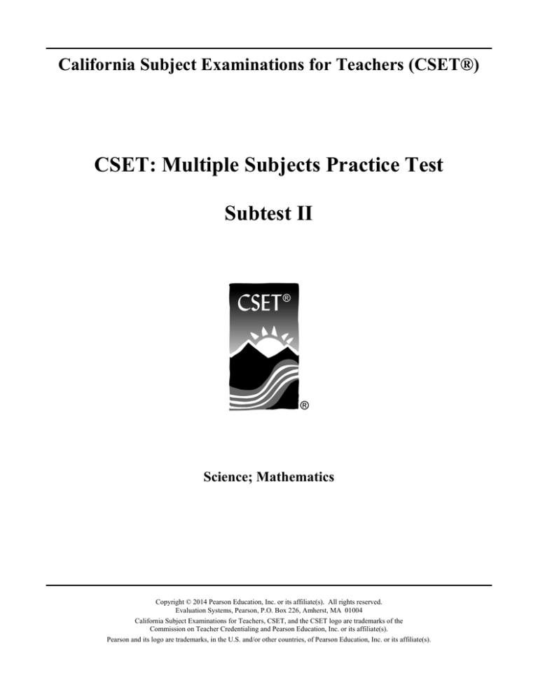 Cset multiple subject subtest 2 questions picture