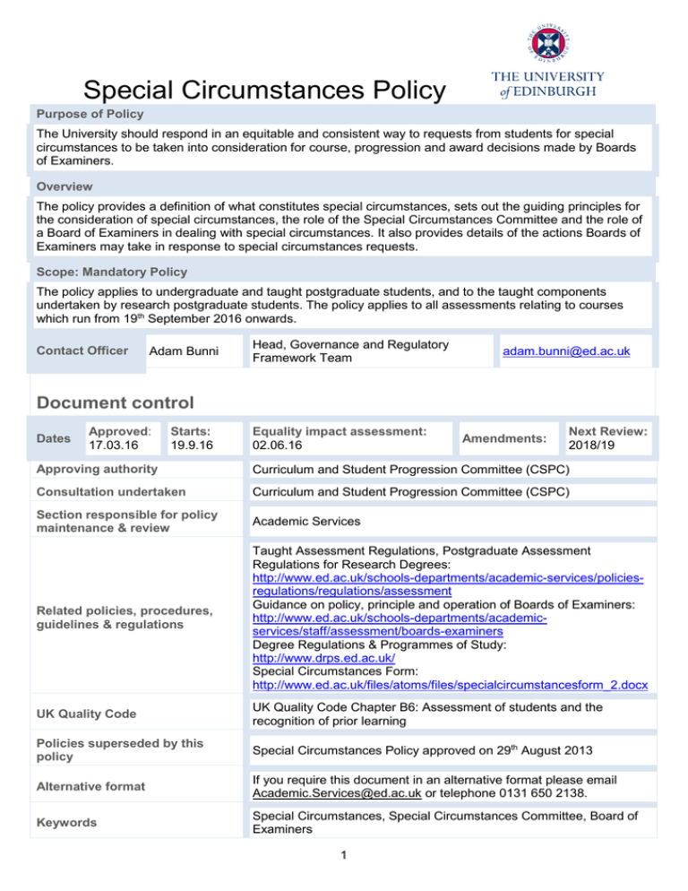 Special Circumstances Policy 2015 16