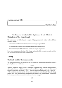 EXPERIMENT 20 The Hall Effect Objectives of the Experiment Theory
