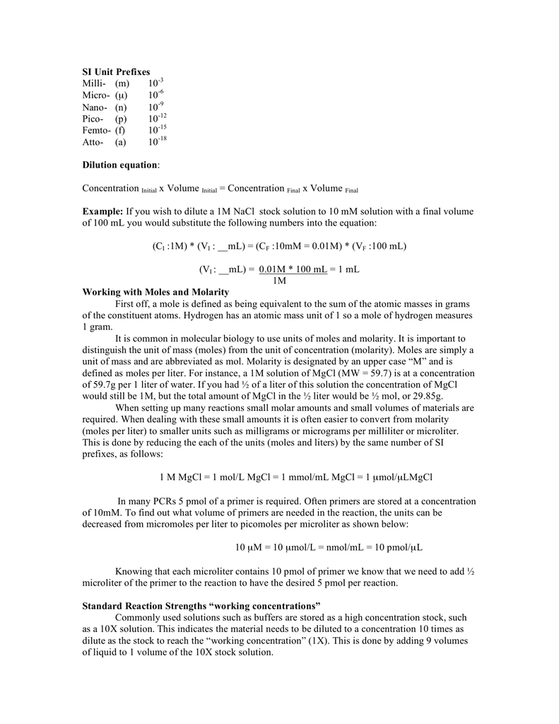 Si Unit Prefixes Milli M 10 3 Micro M 10 6 Nano N 10