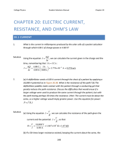 chapter 20: electric current, resistance, and ohm`s law