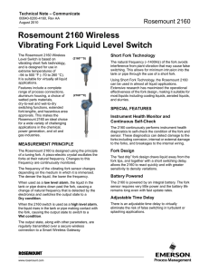 Rosemount 2160 Wireless Vibrating Fork Liquid Level Switch