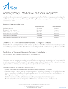 Warranty Policy - Medical Air and Vacuum Systems