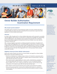 BC Owner Builder Authorization Examination Requirement