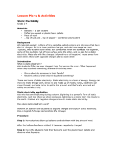Static electricity lesson plan, activity