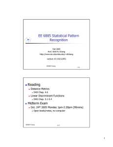 EE 6885 Statistical Pattern Recognition Reading