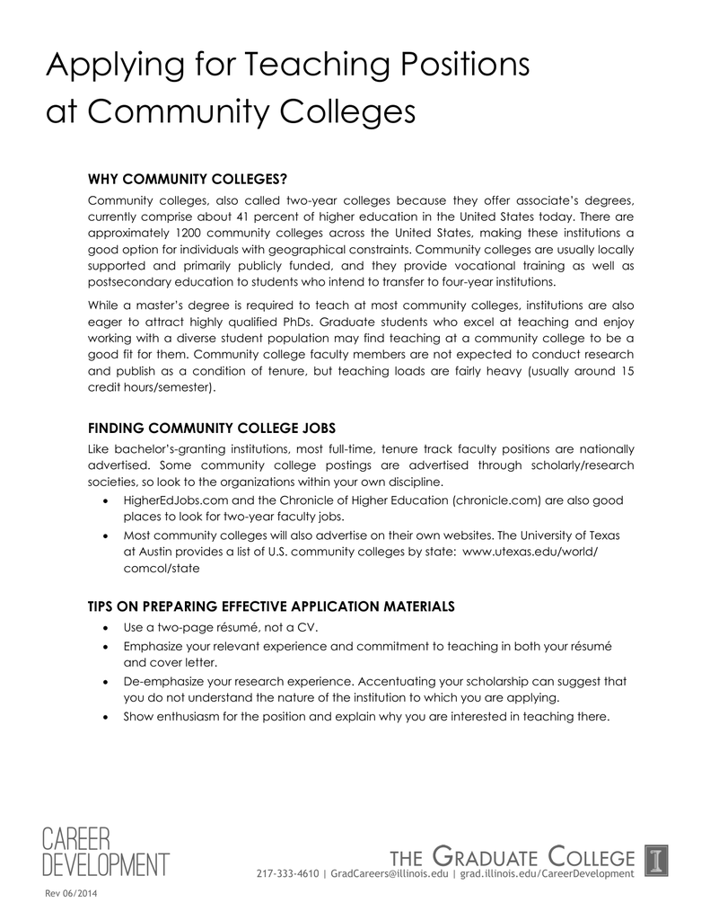 Applying For Teaching Positions At Community Colleges