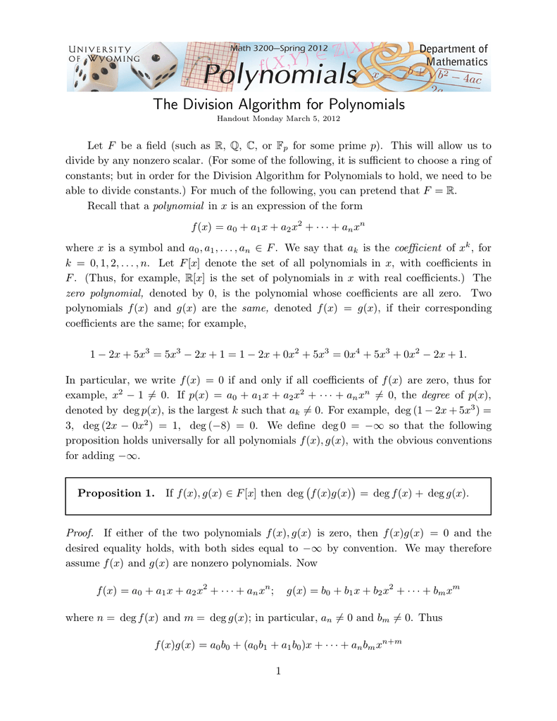 The Division Algorithm For Polynomials