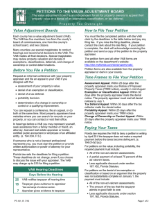 PETITIONS TO THE VALUE ADJUSTMENT BOARD Value