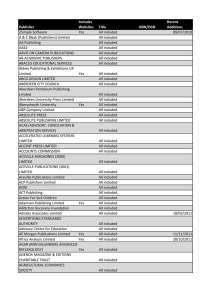 Publisher Includes Websites Title ISBN/ISSN Recent