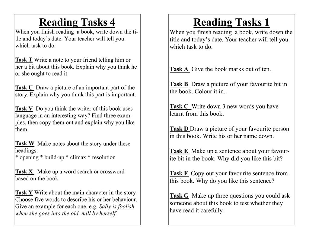 reading task year 6