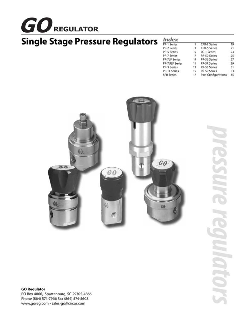 Single Stage Pressure Regulators PR 1 Series