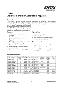 Zetex - ZHT431, Adjustable precision Zener shunt regulator