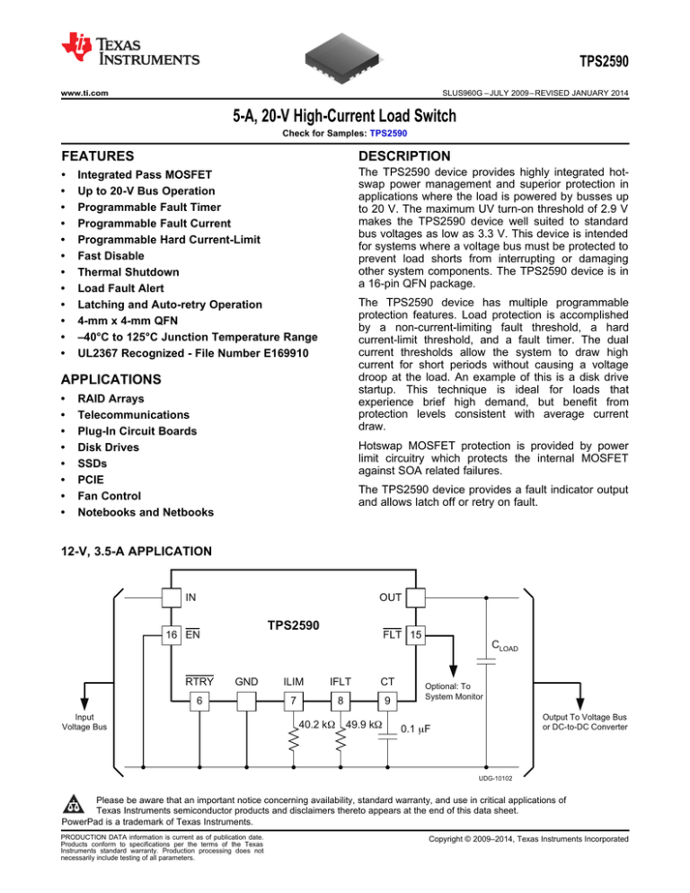 2.9V to 20V High Current Load Switch (Rev. G)