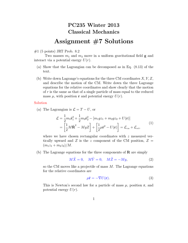 Assignment 7 Solutions