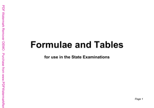 Formulae and Tables - St. Clare`s Comprehensive