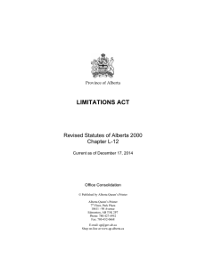 Limitations Act - Alberta Queen`s Printer