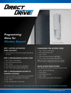 Programming Menu for Wireless Keypad