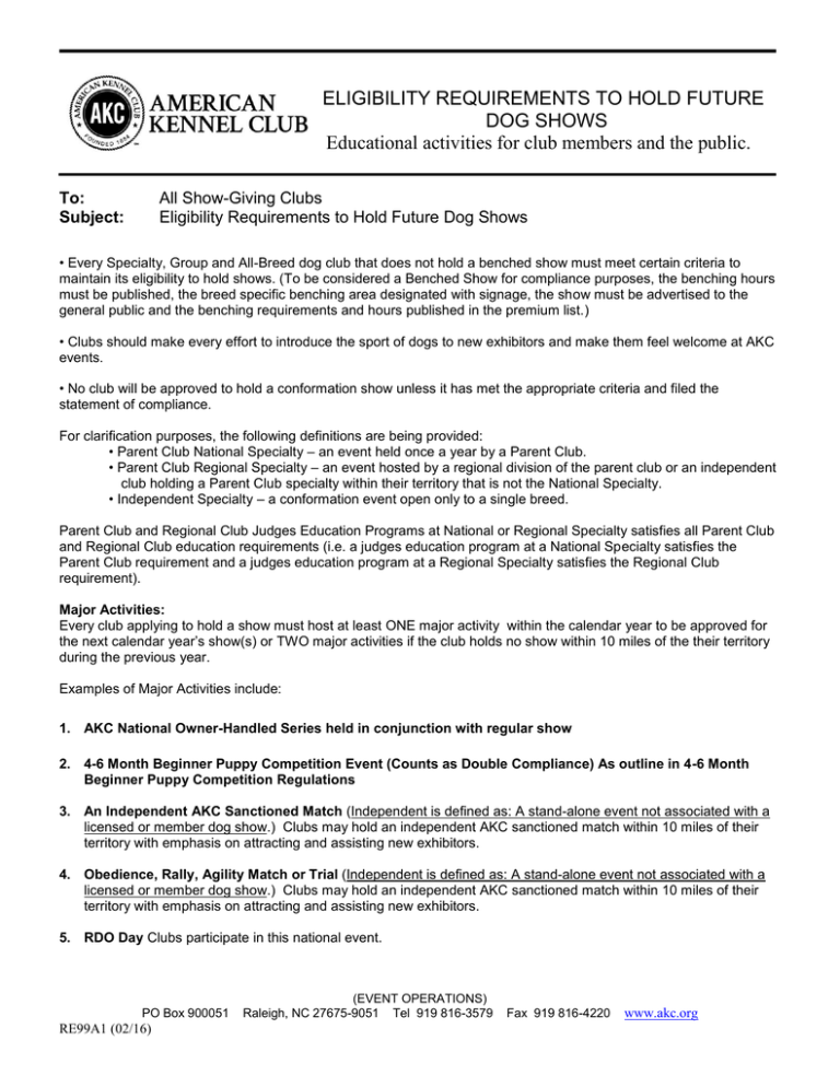 Eligibility Requirements to Hold Future Dog Shows