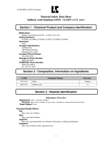 Material Safety Data Sheet Sulfuric Acid Solutions 0.01N – 0.125N