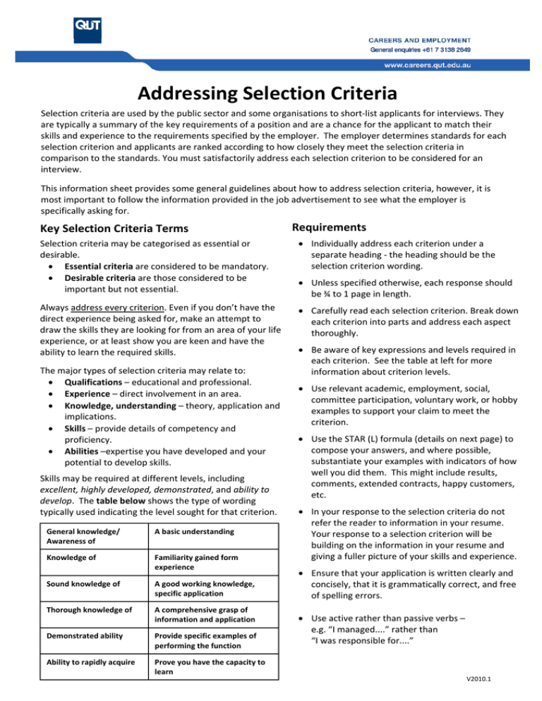 How to write key selection criteria for teaching job