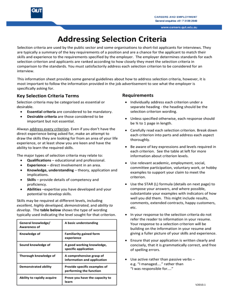 Free Selection Criteria Examples Addressing Criteria Vrogue co