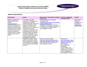 Ontario Association of Women`s Centres (OAWC) Women`s Equality