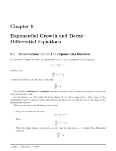Chapter 9 Exponential Growth and Decay: Differential Equations