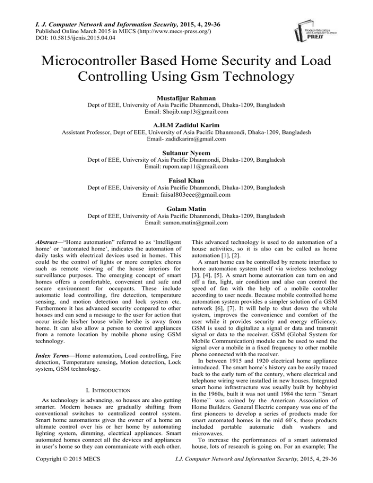 Microcontroller Based Home Security and Load Controlling Using