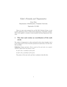 Euler`s Formula and Trigonometry - Department of Mathematics at