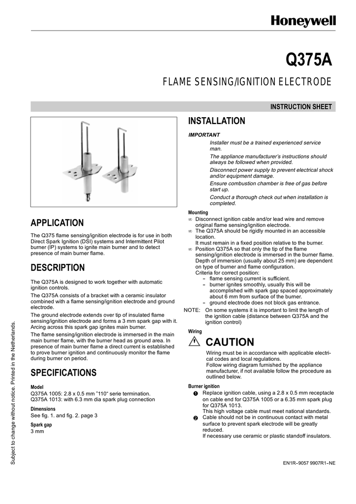 FLAME SENSING/IGNITION ELECTRODE CAUTION