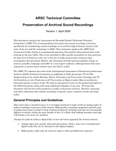 ARSC Technical Committee Preservation of Archival Sound