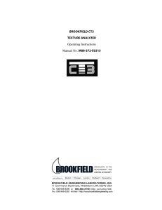 BROOKFIELD CT3 TEXTURE ANALYZER Operating Instructions