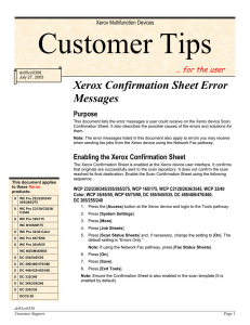 Xerox Confirmation Sheet Error Messages