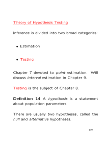 Theory of Hypothesis Testing Inference is divided into two broad