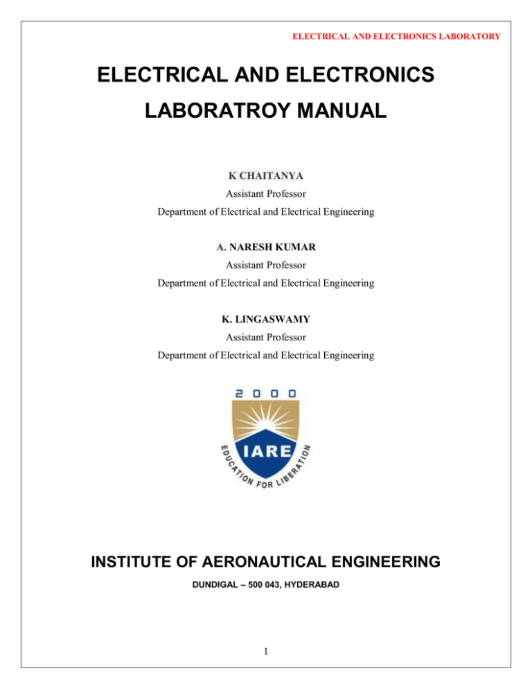 Electrical And Electronics Lab Manual