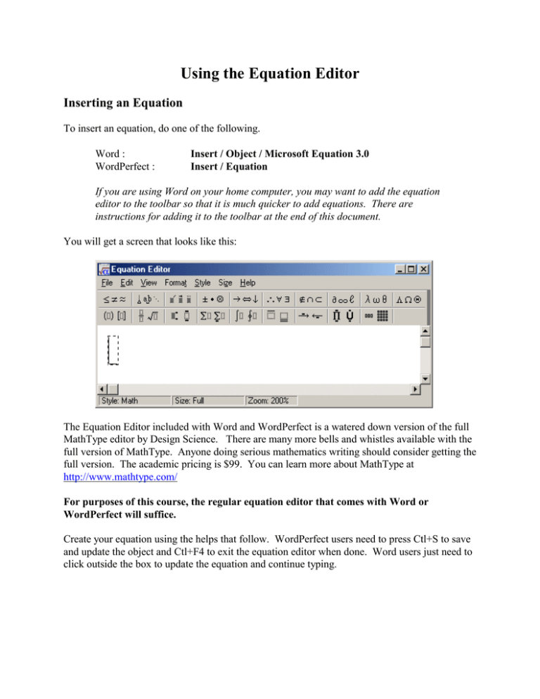 Using The Equation Editor