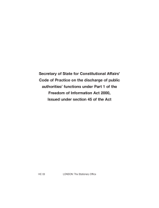 Secretary of State for Constitutional Affairs code of practice